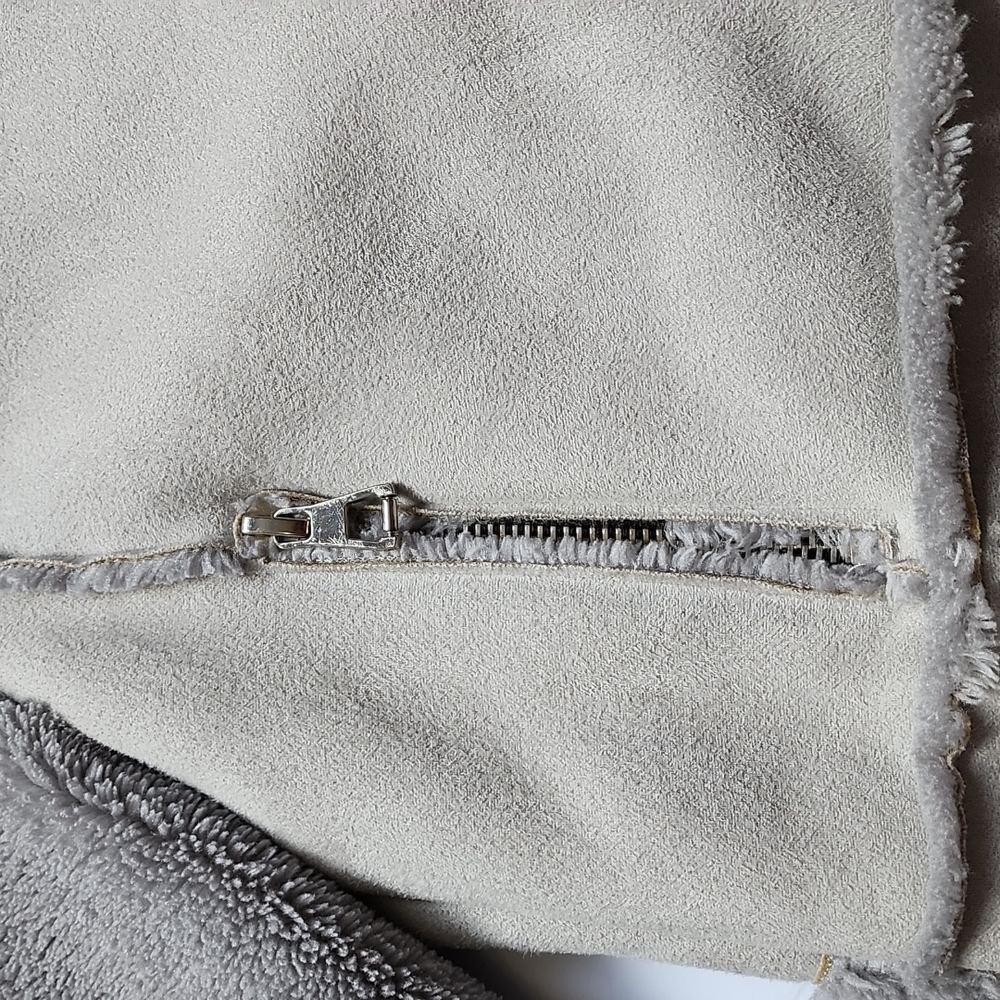 Peridot Paris Moto Style Faux Suede Grey Shearling Jacket - Picture 6 of 15